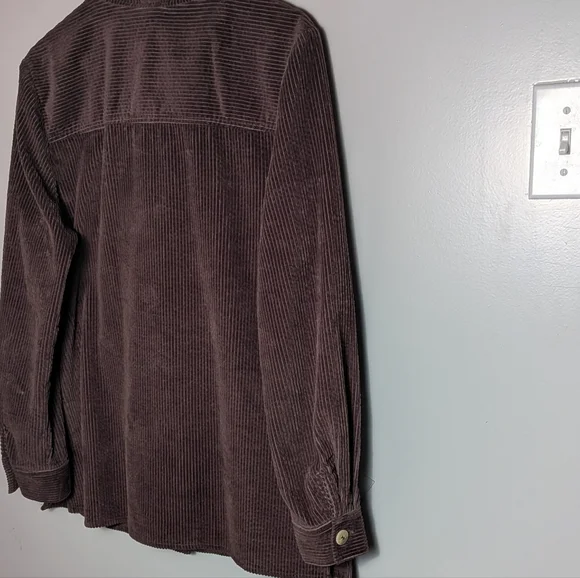 Chadwicks Women’s Dark Brown Corduroy Mandarin Collar Button Down Shirt Shacket - Picture 7 of 15
